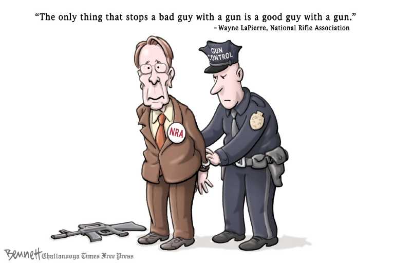 Political/Editorial Cartoon by Clay Bennett, Chattanooga Times Free Press on Gun Talks to Continue