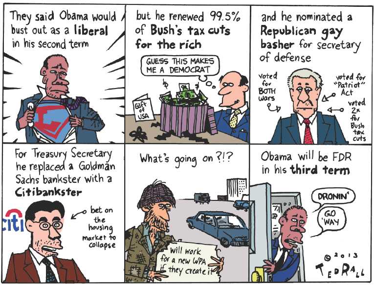 Political/Editorial Cartoon by Ted Rall on Obama Settles into Second Term