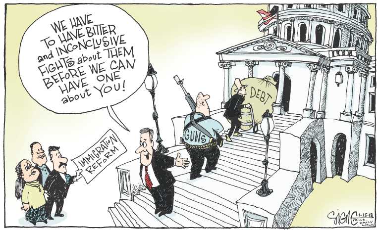 Political/Editorial Cartoon by Signe Wilkinson, Philadelphia Daily News on Debt Ceiling Deal Reached