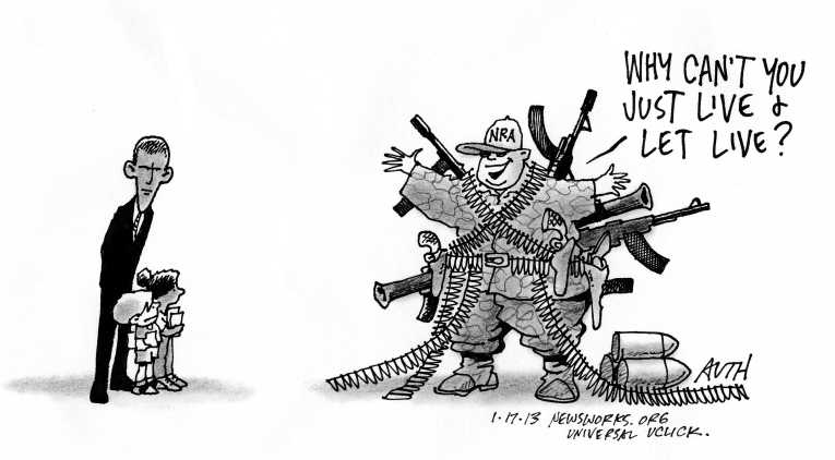 Political/Editorial Cartoon by Tony Auth, Philadelphia Inquirer on New Gun Regulation Considered