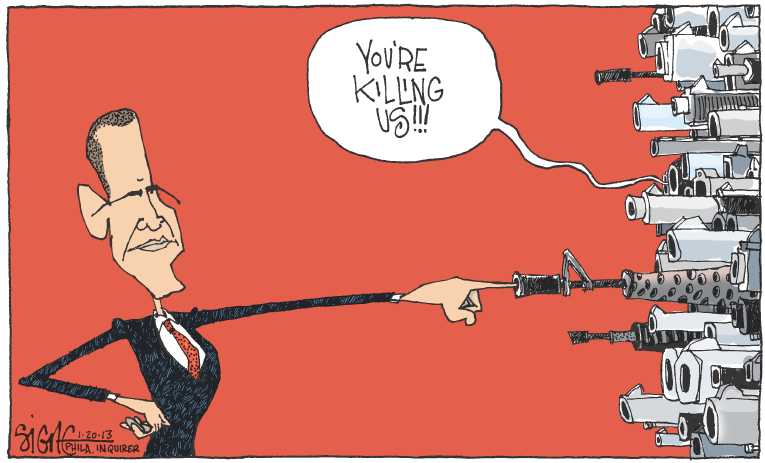 Political/Editorial Cartoon by Signe Wilkinson, Philadelphia Daily News on New Gun Regulation Considered