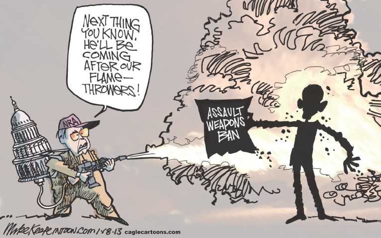 Political/Editorial Cartoon by Mike Keefe, Denver Post on New Gun Regulation Considered