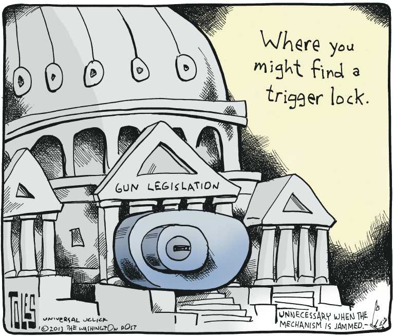 Political/Editorial Cartoon by Tom Toles, Washington Post on New Gun Regulation Considered