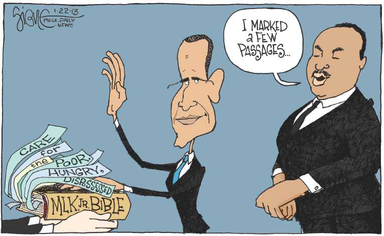 Political/Editorial Cartoon by Signe Wilkinson, Philadelphia Daily News on Obama Inaugurated