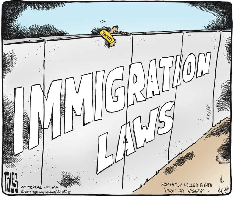 Political/Editorial Cartoon by Tom Toles, Washington Post on Movement on Immigration Reform