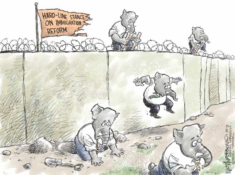 Political/Editorial Cartoon by Nick Anderson, Houston Chronicle on Movement on Immigration Reform