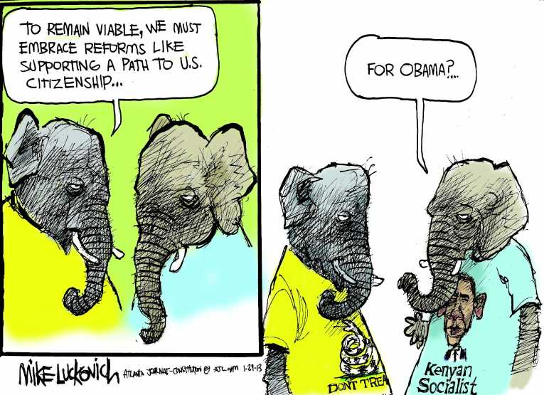 Political/Editorial Cartoon by Mike Luckovich, Atlanta Journal-Constitution on Movement on Immigration Reform