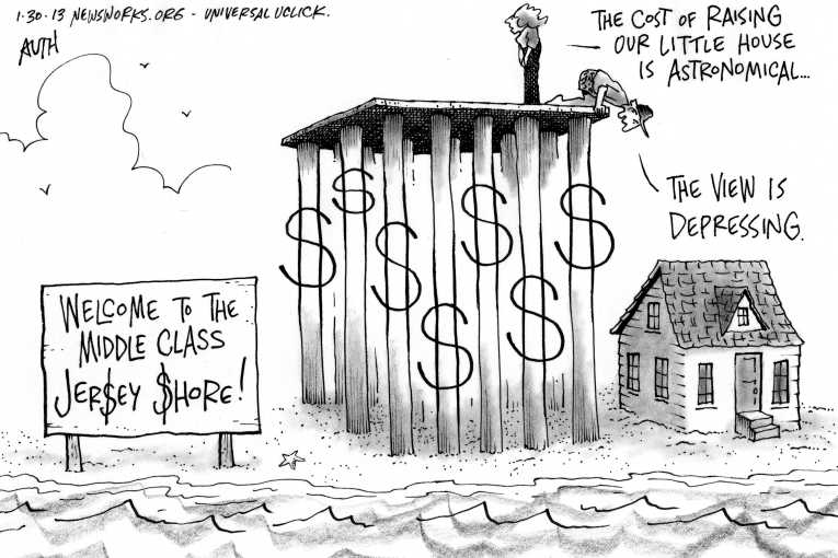 Political/Editorial Cartoon by Tony Auth, Philadelphia Inquirer on Sandy Victims Hope to Rebuild
