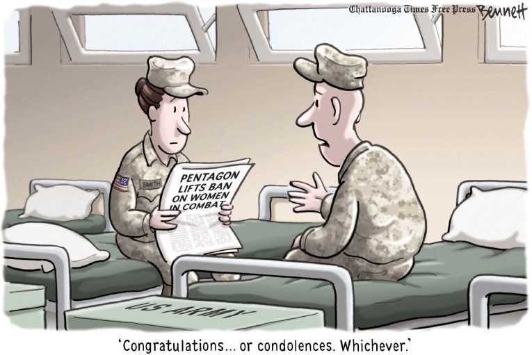 Political/Editorial Cartoon by Clay Bennett, Chattanooga Times Free Press on Women Fit for Combat