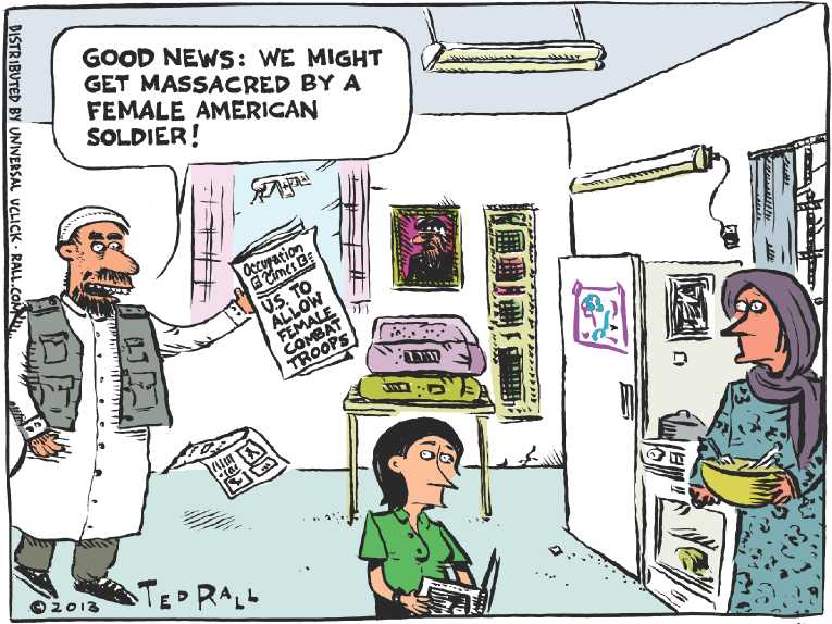 Political/Editorial Cartoon by Ted Rall on Women Fit for Combat