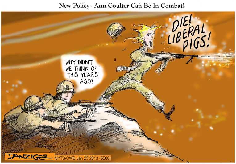 Political/Editorial Cartoon by Jeff Danziger, CWS/CartoonArts Intl. on Women Fit for Combat