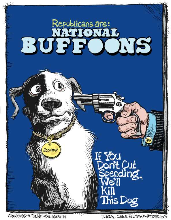 Political/Editorial Cartoon by Daryl Cagle, Cagle Cartoons on Budget Battle Escalates