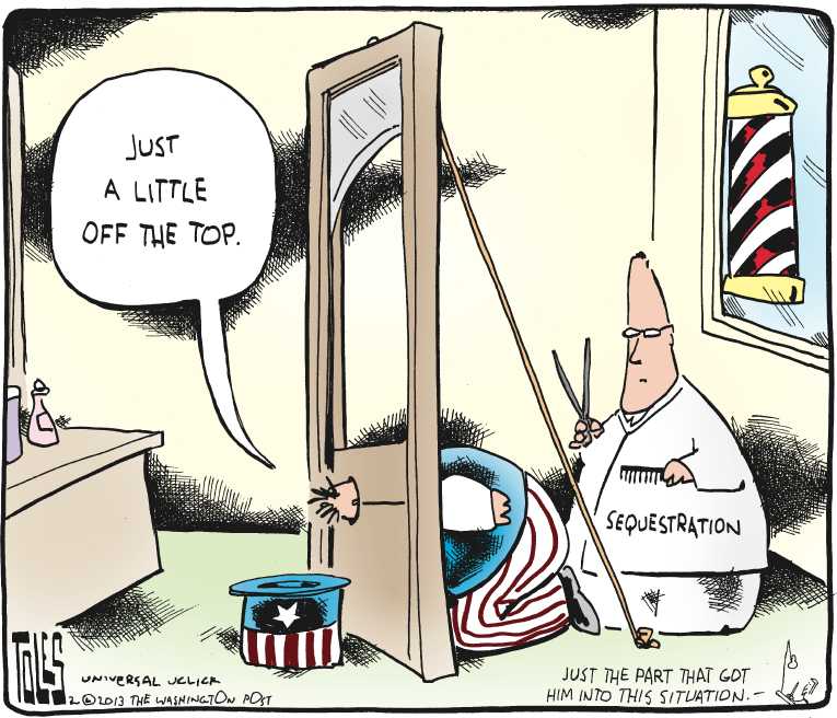 Political/Editorial Cartoon by Tom Toles, Washington Post on Budget Battle Escalates