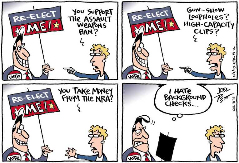 Political/Editorial Cartoon by Joel Pett, Lexington Herald-Leader, CWS/CartoonArts Intl. on Gun Regulation Stalls