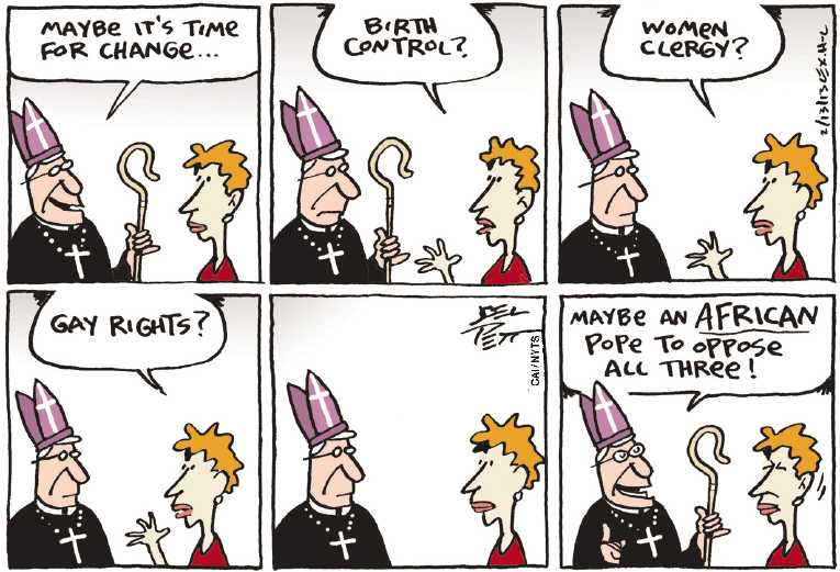 Political/Editorial Cartoon by Joel Pett, Lexington Herald-Leader, CWS/CartoonArts Intl. on Pope Announces Retirement