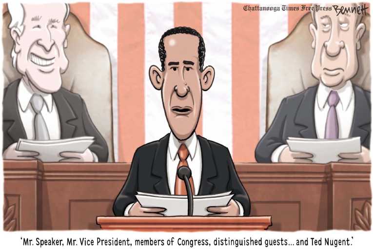 Political/Editorial Cartoon by Clay Bennett, Chattanooga Times Free Press on Obama Defines Goals