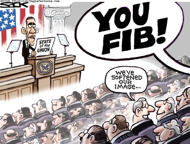Political/Editorial Cartoon by Steve Sack, Minneapolis Star Tribune on Obama Defines Goals