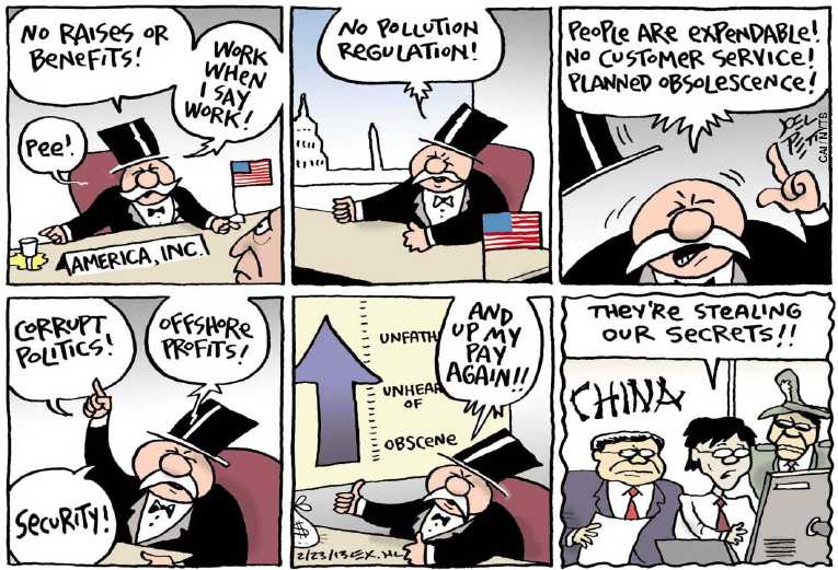 Political/Editorial Cartoon by Joel Pett, Lexington Herald-Leader, CWS/CartoonArts Intl. on Economic Battle Escalating