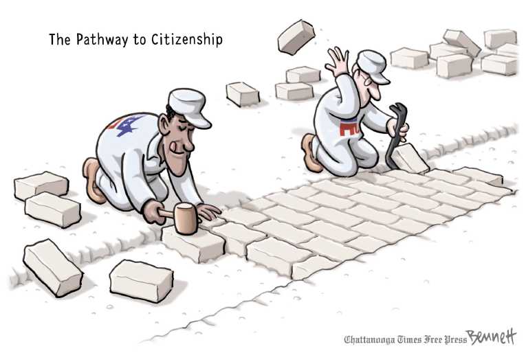 Political/Editorial Cartoon by Clay Bennett, Chattanooga Times Free Press on GOP Working With Obama