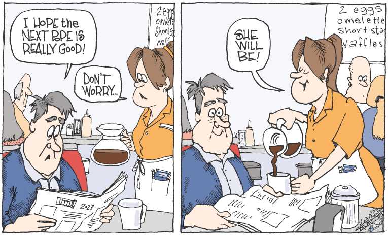 Political/Editorial Cartoon by Signe Wilkinson, Philadelphia Daily News on Pope Replacement Continues