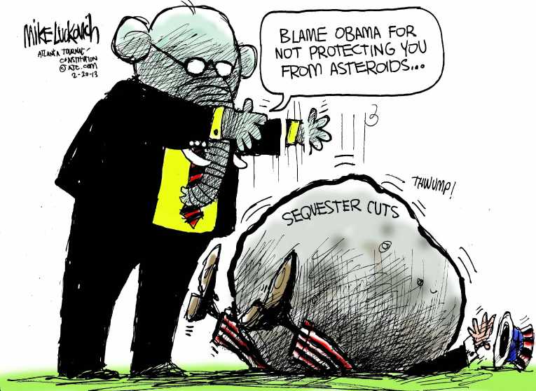 Political/Editorial Cartoon by Mike Luckovich, Atlanta Journal-Constitution on Sequester Deadline Nears