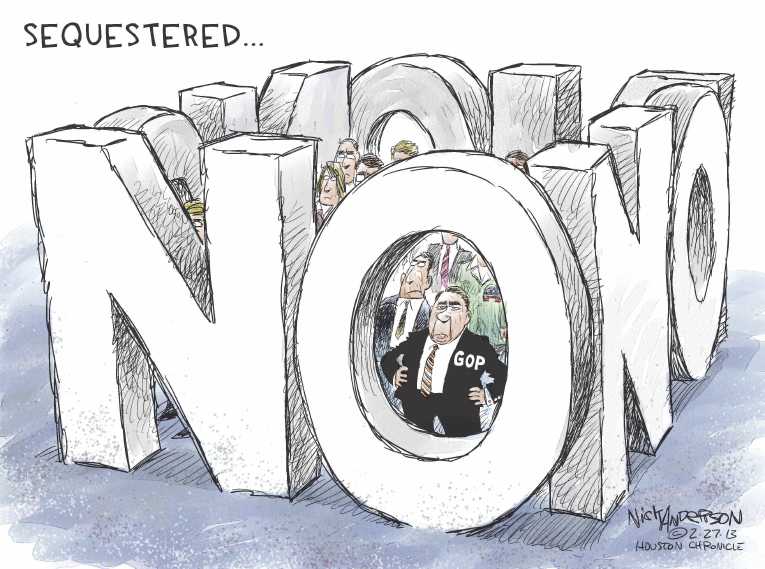 Political/Editorial Cartoon by Nick Anderson, Houston Chronicle on Sequester Deadline Nears