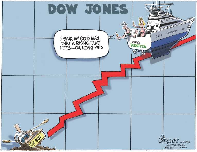 Political/Editorial Cartoon by Stuart Carlson on Stock Market Hits Record High