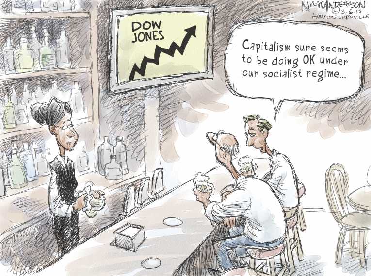 Political/Editorial Cartoon by Nick Anderson, Houston Chronicle on Stock Market Hits Record High