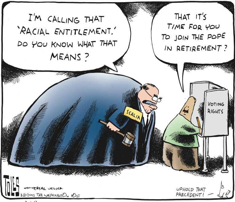 Political/Editorial Cartoon by Tom Toles, Washington Post on Court to Decide Voting Rights
