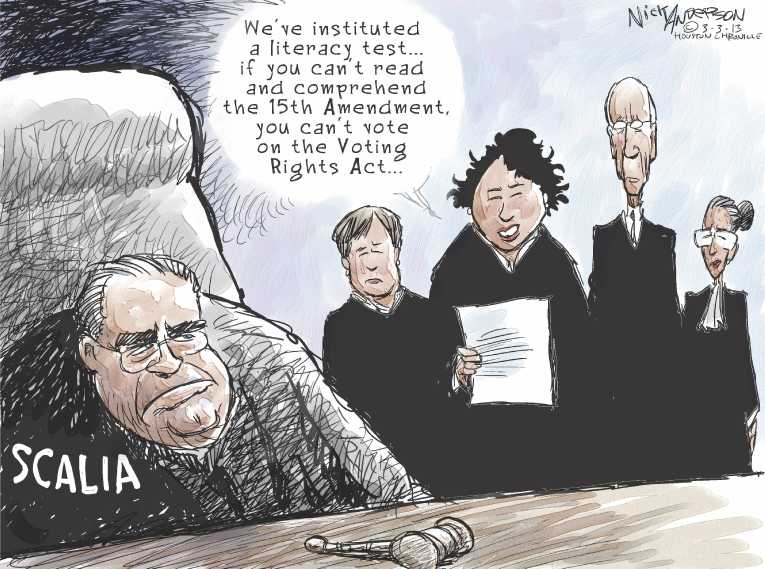 Political/Editorial Cartoon by Nick Anderson, Houston Chronicle on Court to Decide Voting Rights
