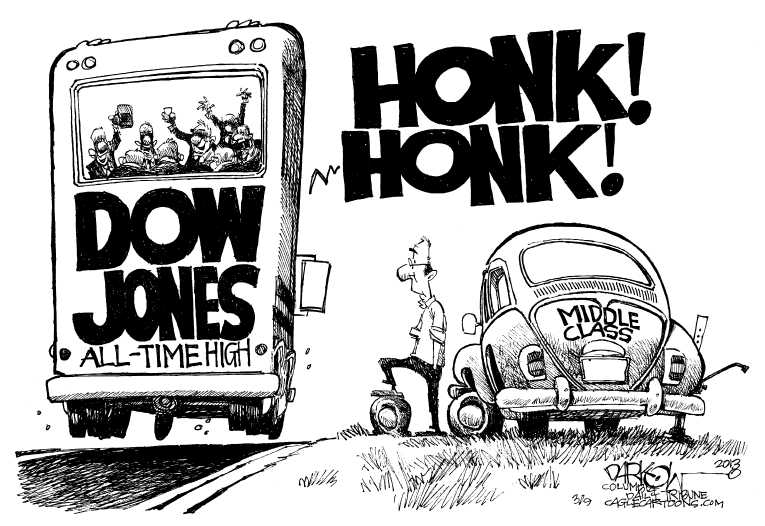 Political/Editorial Cartoon by John Darkow, Columbia Daily Tribune, Missouri on Stock Market at Record High