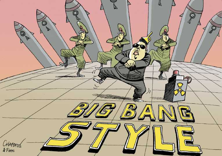 Political/Editorial Cartoon by Patrick Chappatte, International Herald Tribune on North Korea Threatens War