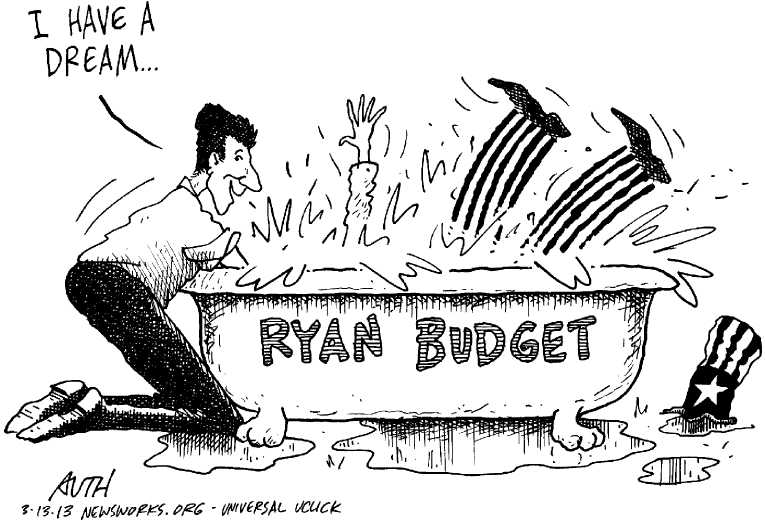 Political/Editorial Cartoon by Tony Auth, Philadelphia Inquirer on Ryan Proposes Budget