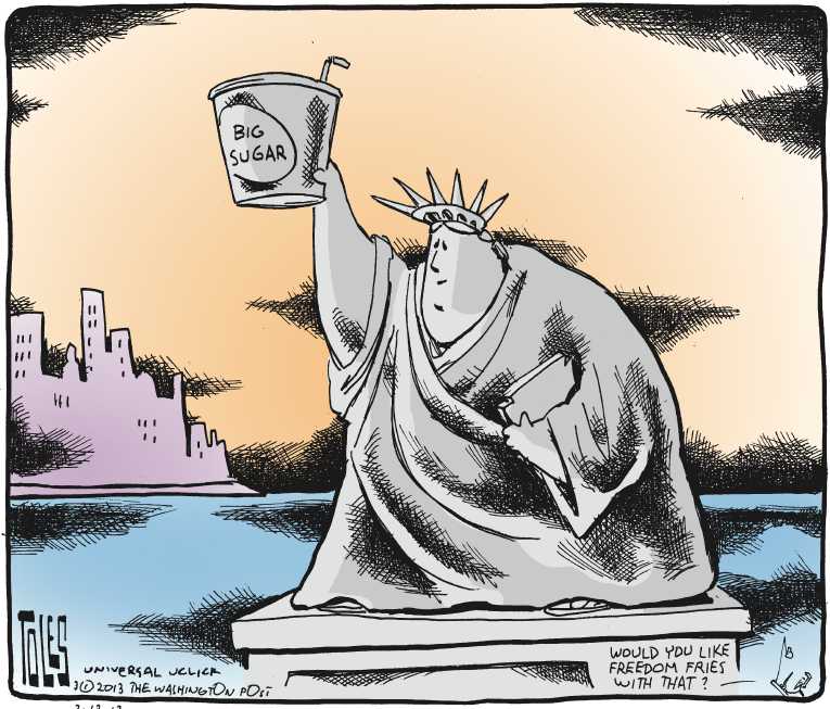 Political/Editorial Cartoon by Tom Toles, Washington Post on NY Drink Ban Repealed
