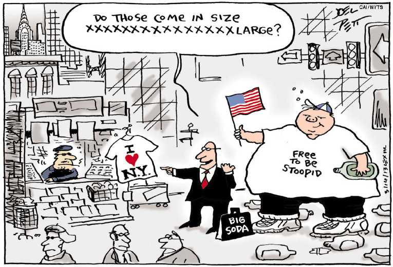 Political/Editorial Cartoon by Joel Pett, Lexington Herald-Leader, CWS/CartoonArts Intl. on NY Drink Ban Repealed