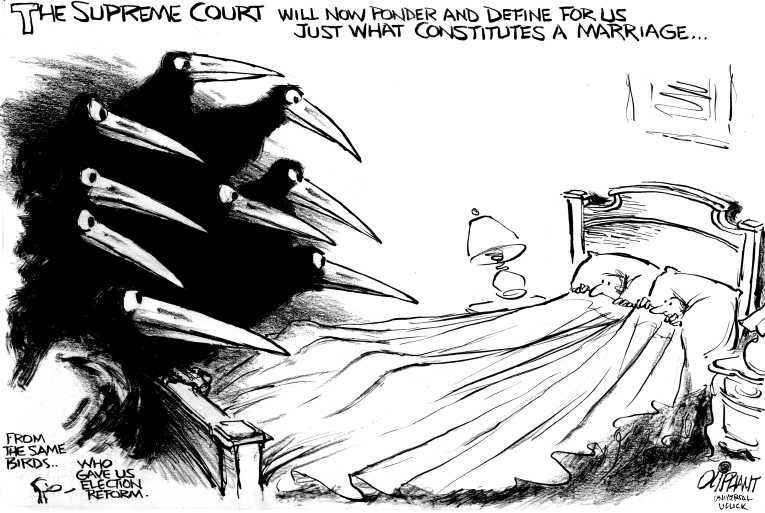 Political/Editorial Cartoon by Pat Oliphant, Universal Press Syndicate on Court Considers Gay Marriage