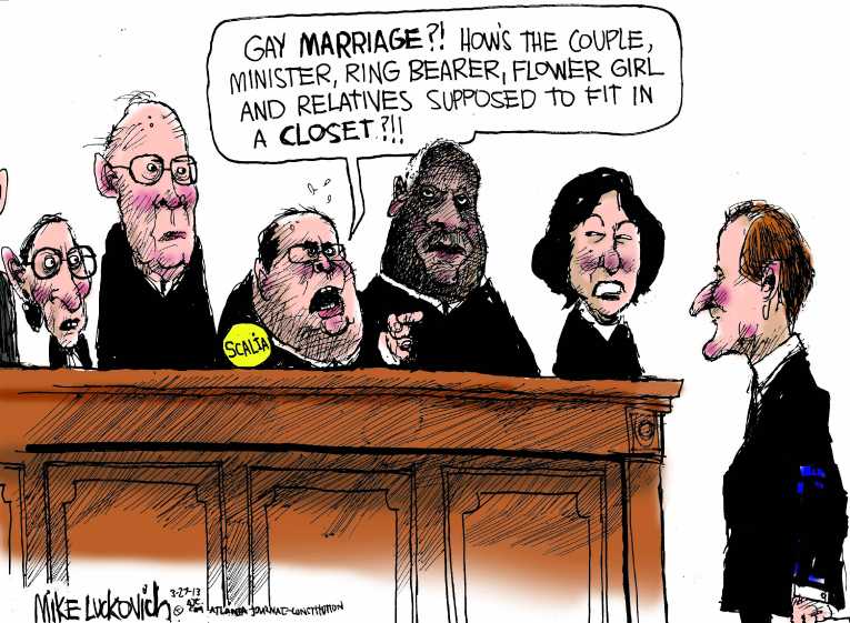 Political/Editorial Cartoon by Mike Luckovich, Atlanta Journal-Constitution on Court Considers Gay Marriage