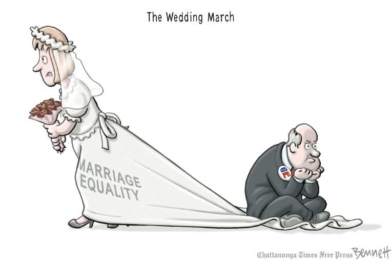 Political/Editorial Cartoon by Clay Bennett, Chattanooga Times Free Press on Court Considers Gay Marriage