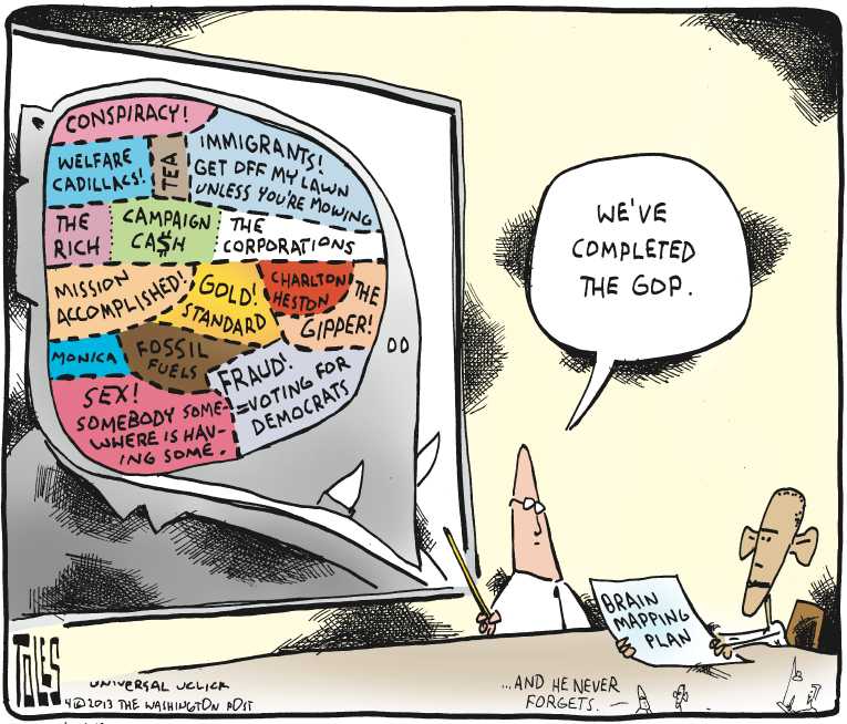 Political/Editorial Cartoon by Tom Toles, Washington Post on IRepublican Party in Crisis