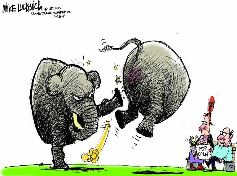 Political/Editorial Cartoon by Mike Luckovich, Atlanta Journal-Constitution on IRepublican Party in Crisis