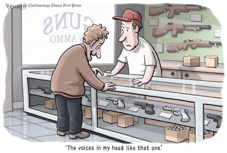 Political/Editorial Cartoon by Clay Bennett, Chattanooga Times Free Press on Increased Gun Regulation Unlikely