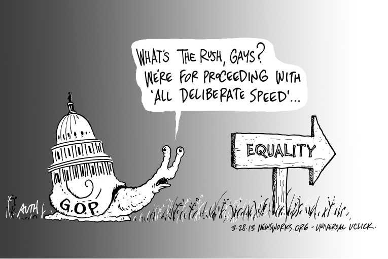 Political/Editorial Cartoon by Tony Auth, Philadelphia Inquirer on Opposition to Equality Weakens