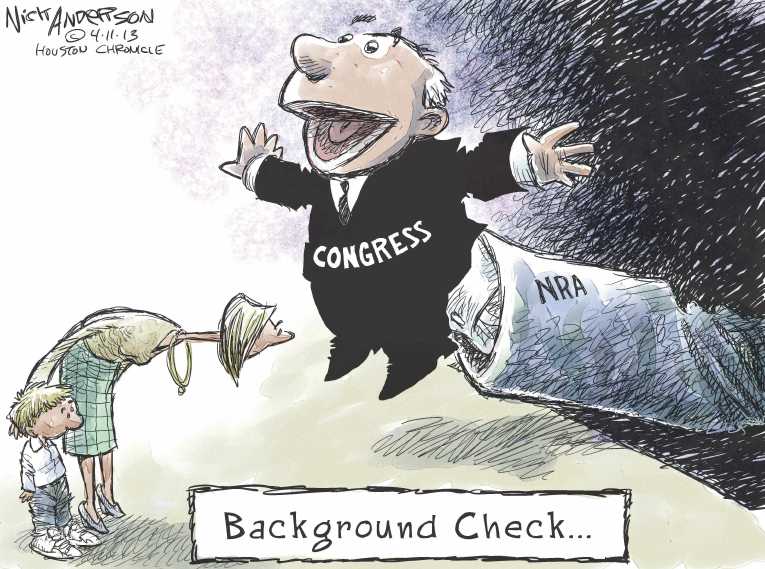 Political/Editorial Cartoon by Nick Anderson, Houston Chronicle on Gun Compromise Reached