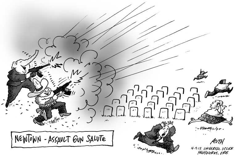 Political/Editorial Cartoon by Tony Auth, Philadelphia Inquirer on Gun Compromise Reached