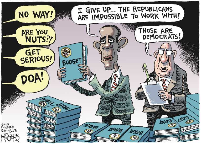 Political/Editorial Cartoon by Rob Rogers, The Pittsburgh Post-Gazette on Obama Agrees to Soc. Sec. Cuts