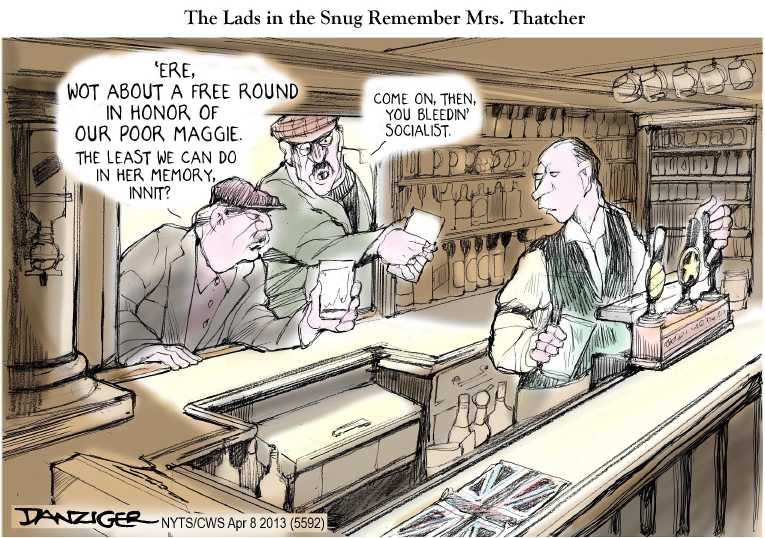 Political/Editorial Cartoon by Jeff Danziger, CWS/CartoonArts Intl. on Margaret Thatcher Dies