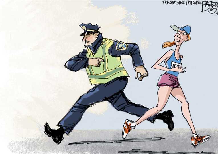 Political/Editorial Cartoon by Pat Bagley, Salt Lake Tribune on Boston Marathon Ends in Horror