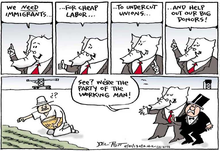Political/Editorial Cartoon by Joel Pett, Lexington Herald-Leader, CWS/CartoonArts Intl. on GOP Rethinking Immigration Policy