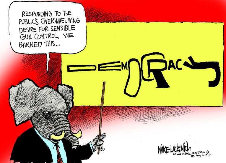 Political/Editorial Cartoon by Mike Luckovich, Atlanta Journal-Constitution on Gun Bill Defeated