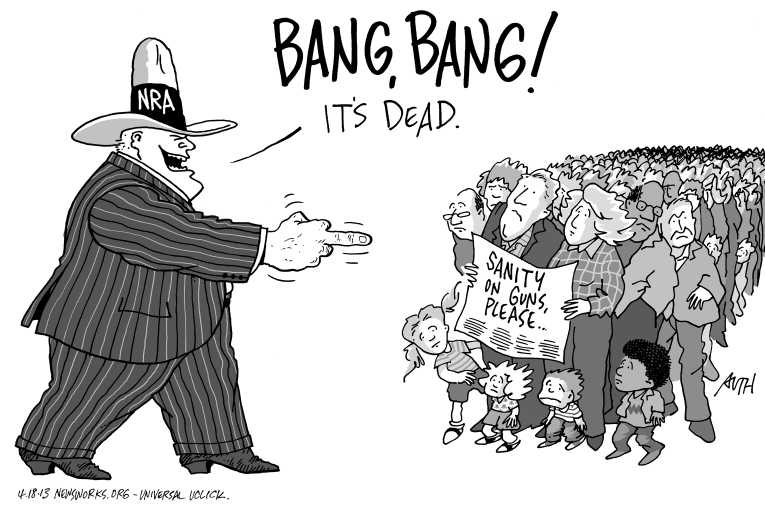 Political/Editorial Cartoon by Tony Auth, Philadelphia Inquirer on Gun Bill Defeated